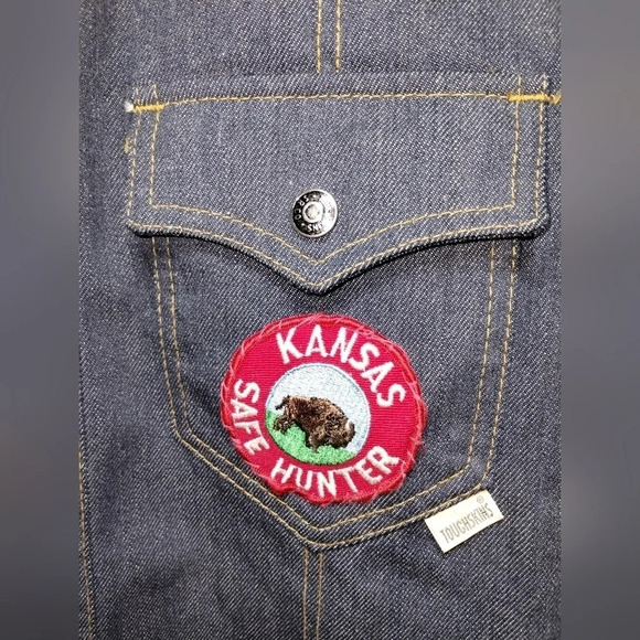 Vintage 70s Sears Put On Shop Denim Jacket Size 16 Youth Patched Trucker Jean - Picture 2 of 9